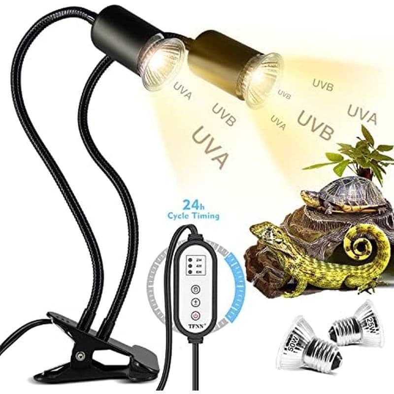 Lâmpada De Calor Para Répteis , De Cabeça Dupla Com Braçadeira , Luz UVA UVB Temporizador De Ciclo Inteligente Tartaruga