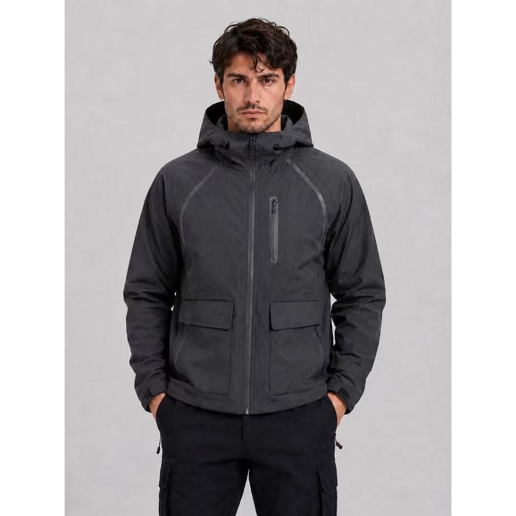 Jaqueta masculina inverno com capuz comprimento regular, zíper frontal bolsos mangas compridas,Corta vento