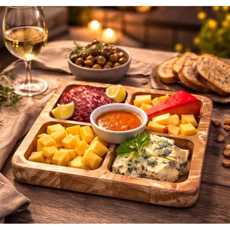 Kit 4 Petisqueiras Madeira Quadradas Bandeja Petiscos Aperitivos Frios Queijos Mesa Posta Servir