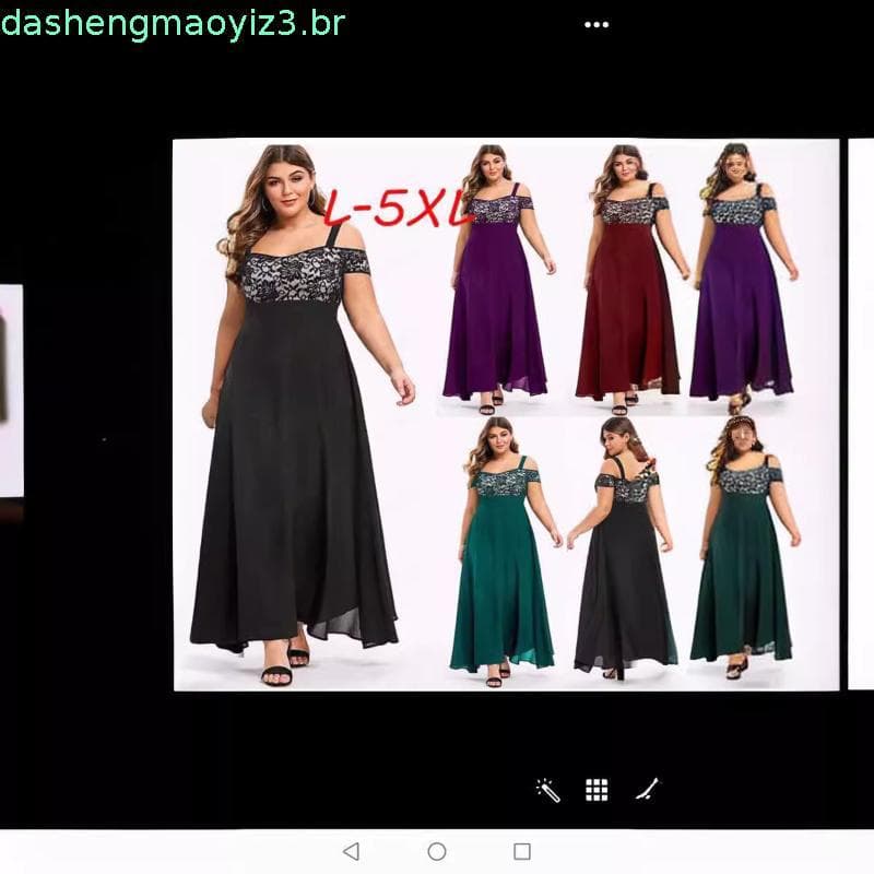 Mulheres Plus Size Vestidos Ombro Frio Floral Lace Maxi Party Evening Cs Verão Casual Vestido Longo L-5XL Robe Vestidos