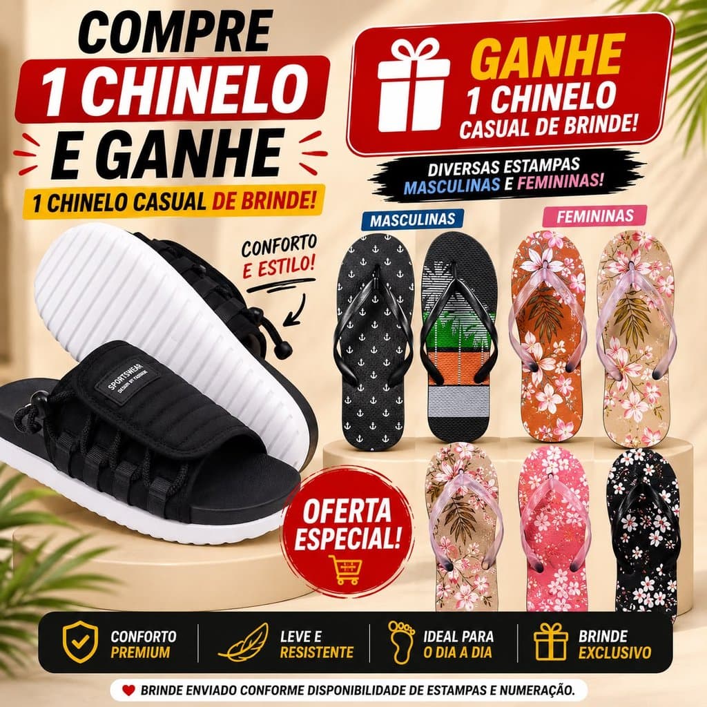 Chinelo Slide Nuven Assuna Confortável, Leve e Resistente + Ganhe 1 Chinelo Casual de BRINDE|