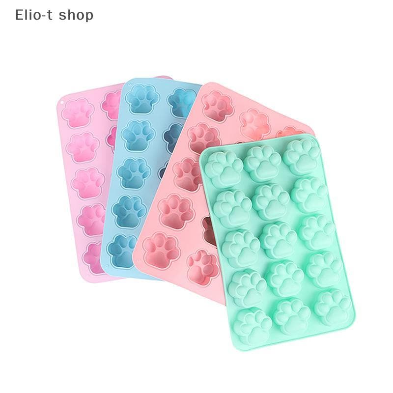 Elio-t 15 Furos Gato Cachorro Pegada Silicone Molde DIY Bolo Moldes Biscoito Fondant Pata De Pet Doces Geléia De Cubo De