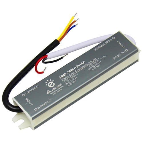 Fonte Driver LED Blindada Embralumi 12V 2,5A 30W Potência Real Bivolt IP67 para Fita LED Painel LED CFTV Iluminação