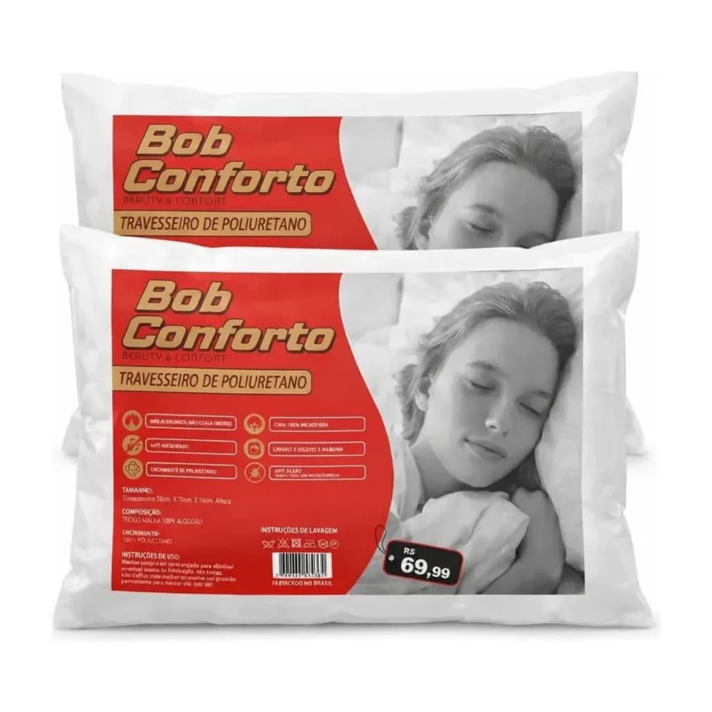 Travesseiro Poliuretano Beauty & Comfort 50x70cm Bob Conforto Antiácaro Antialérgico Confortável