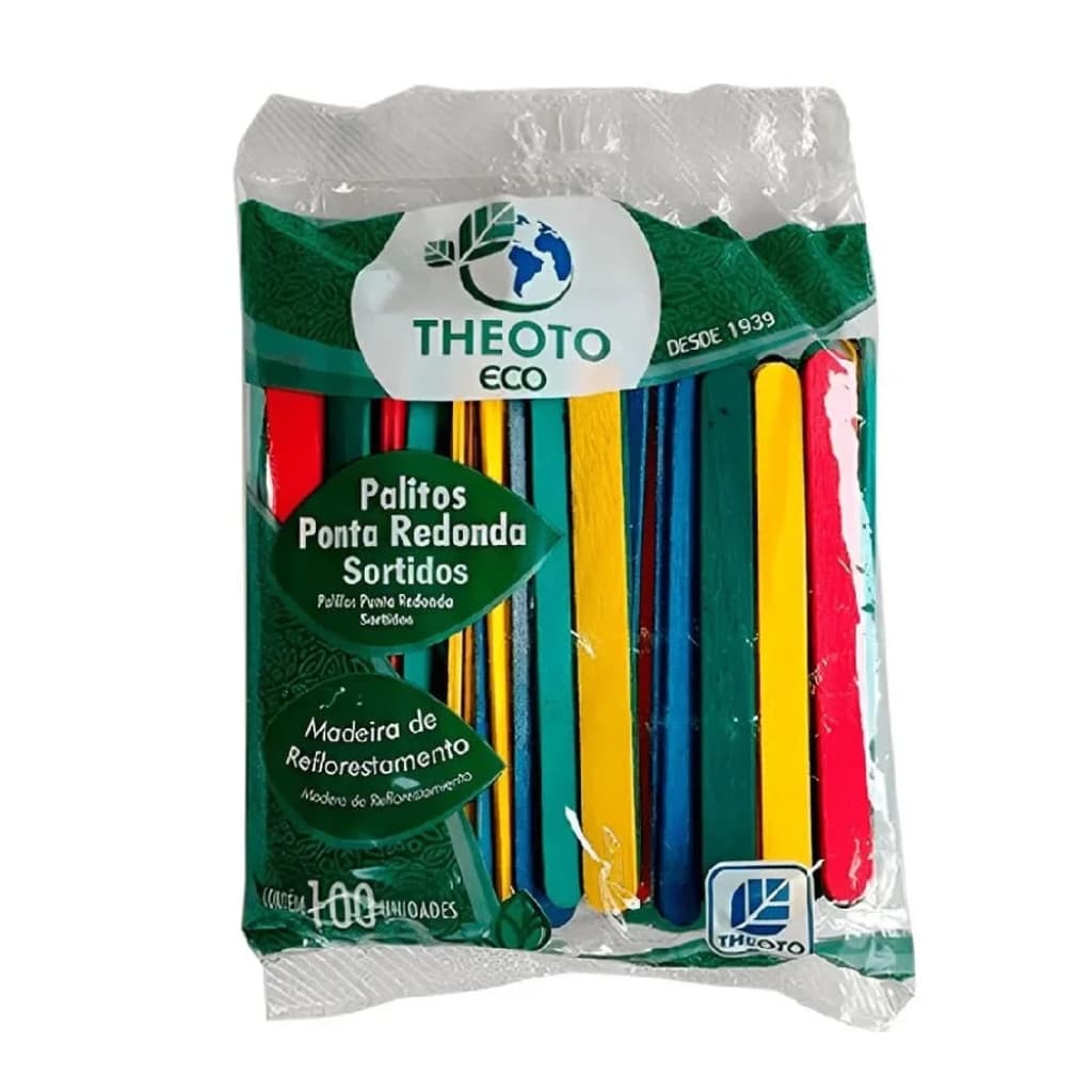 Palito de Picolé Theoto Redondo 100 Un. Cor Sortida