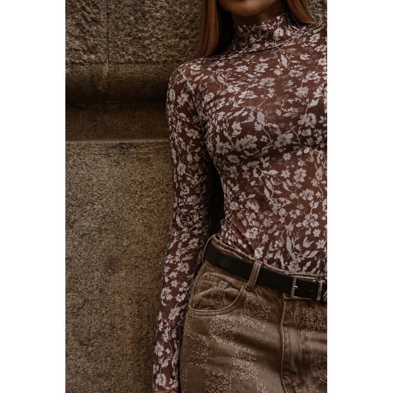 Blusa Tule Segunda Pele Feminina Justa Estampa flowers  Western Style2026
