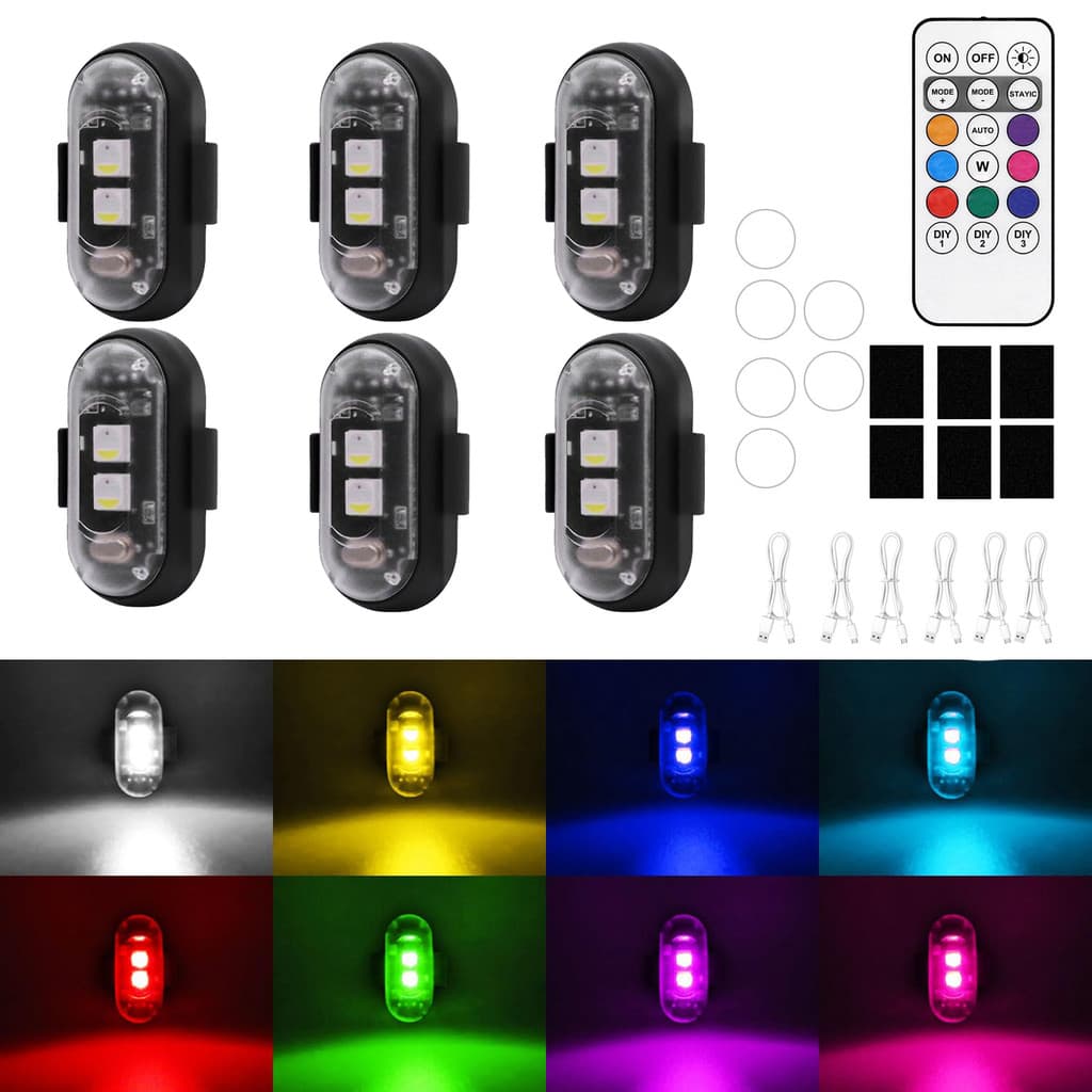 2/4/6/8 Pçs LED Luzes Estroboscópicas De Aeronaves Sem Fio Atmosfera Do Carro Luz RGB Controle Remoto 8 Cores Para Motoc