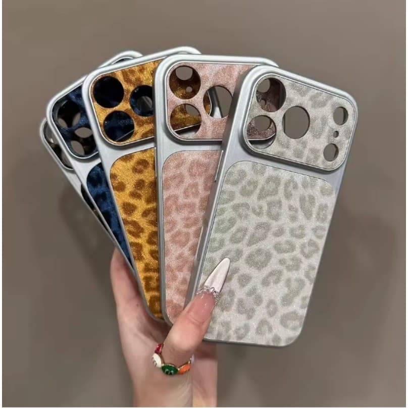 Luxe Fashion Fine-hole Textura De Couro De Janela Grande Brilhante Estampa De Leopardo Capa De Telefone Essencial Para S
