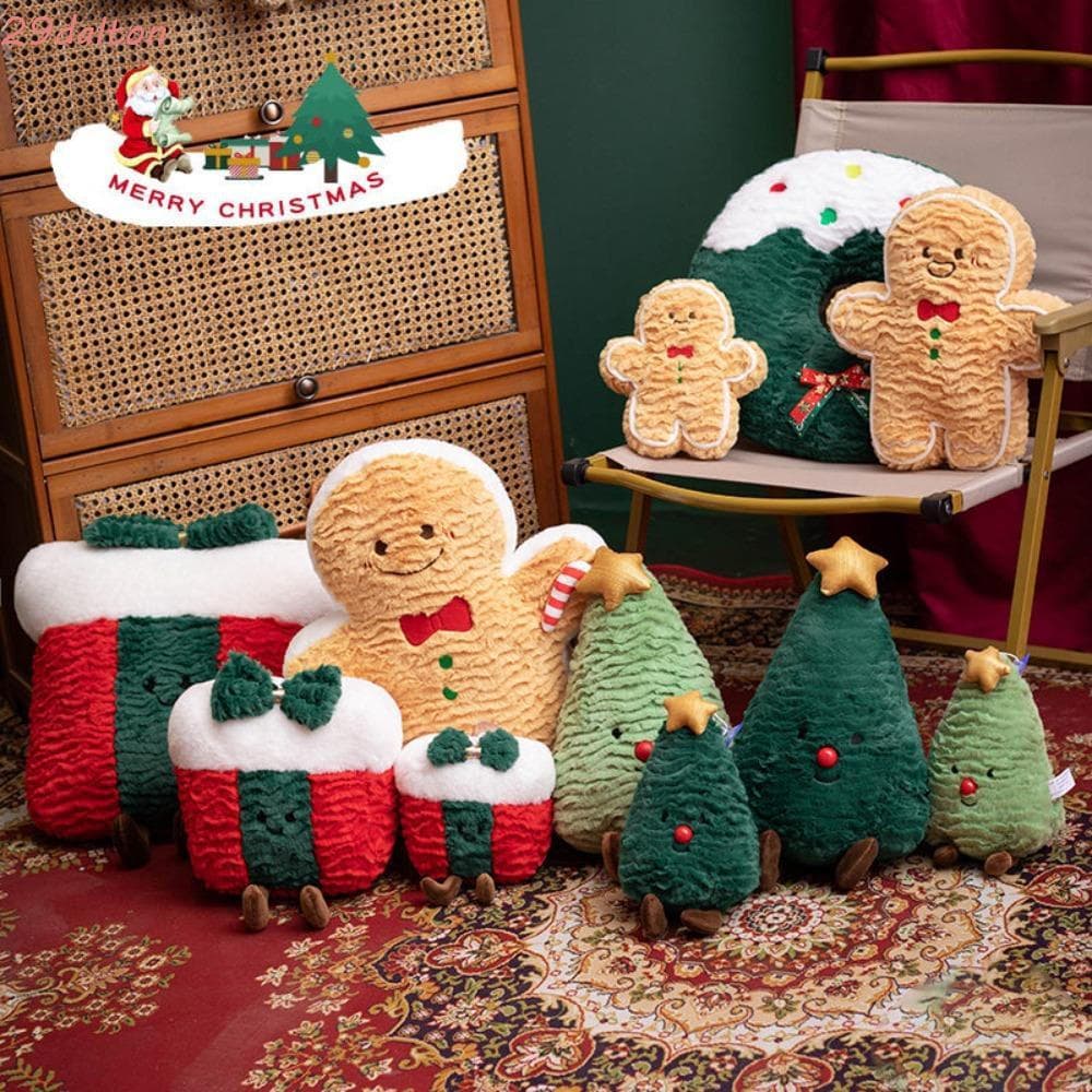 Travesseiro de pelúcia de árvore de Natal DALTON, travesseiro de decoração de homem-biscoito, brinquedo macio criativo D