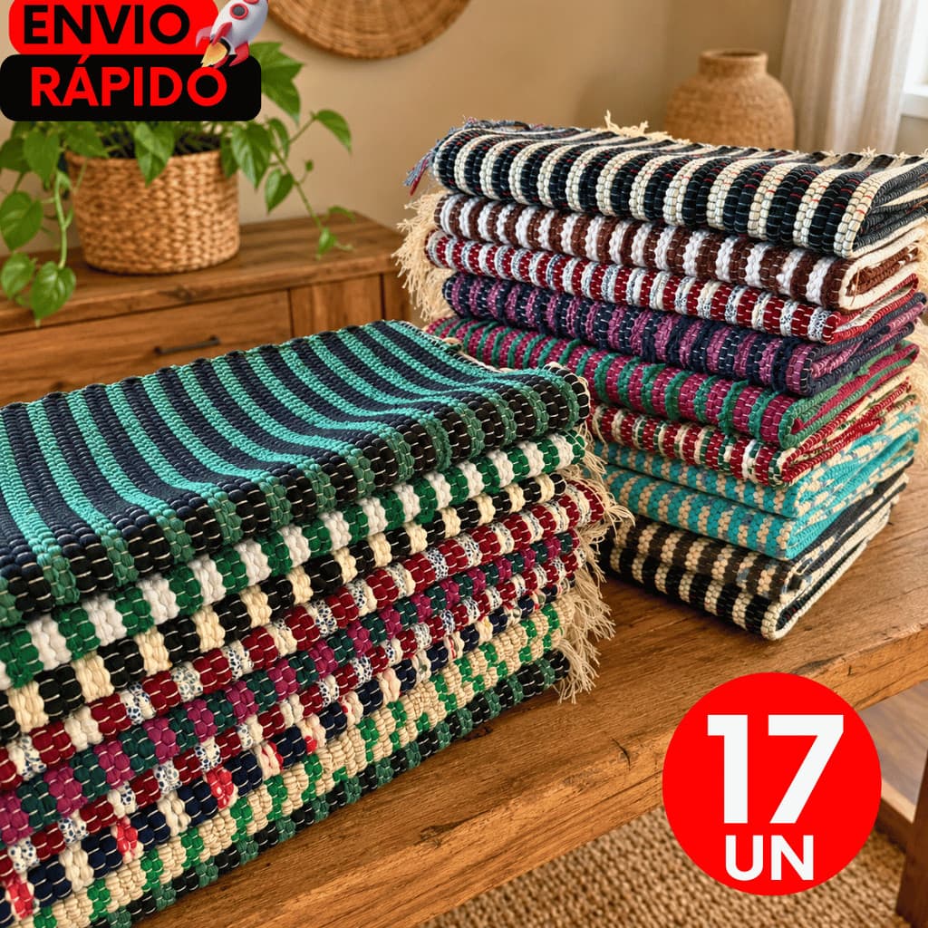 Kit 17 UN Tapetes Multiusos 45x75 Artesanal em Resíduo Têxtil Para Cozinha Sala Quarto Entrada e Área de Serviço