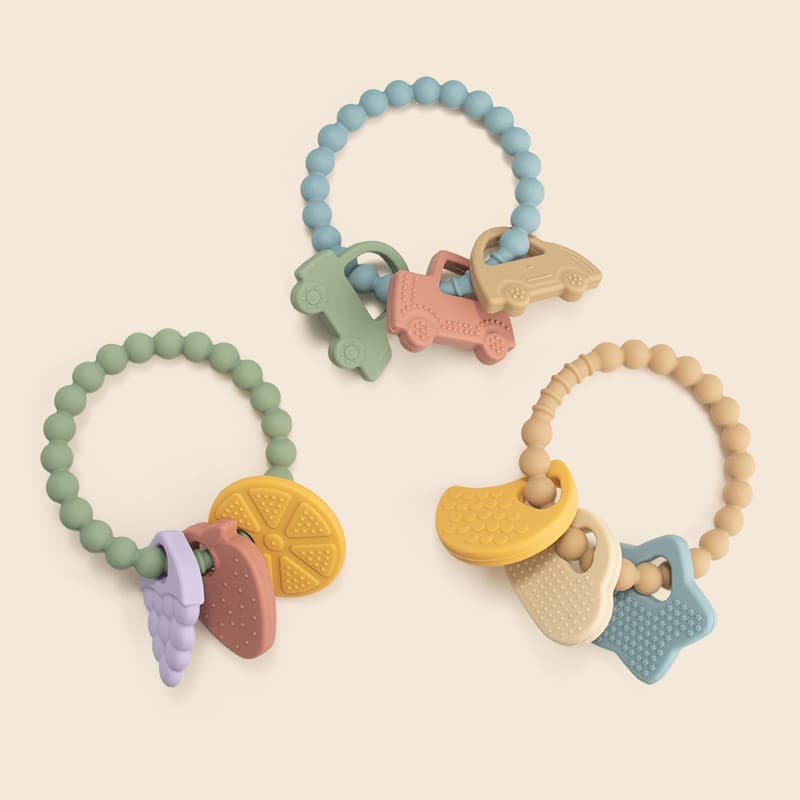 [Estoque pronto] venda quente silicone bebê pulseira mordedor bebê grau alimentício silicone calmante mordedor Molar var