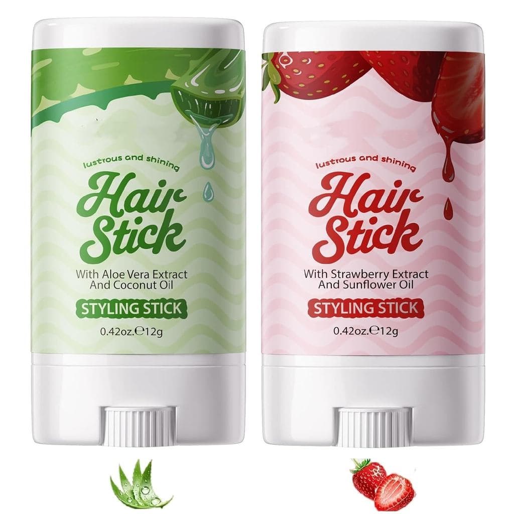 Bastão de Cera para Cabelo – 2 Peças, Bastão Finalizador de Cabelo com Aloe Vera e Morango, Cera Modeladora Hidratante A