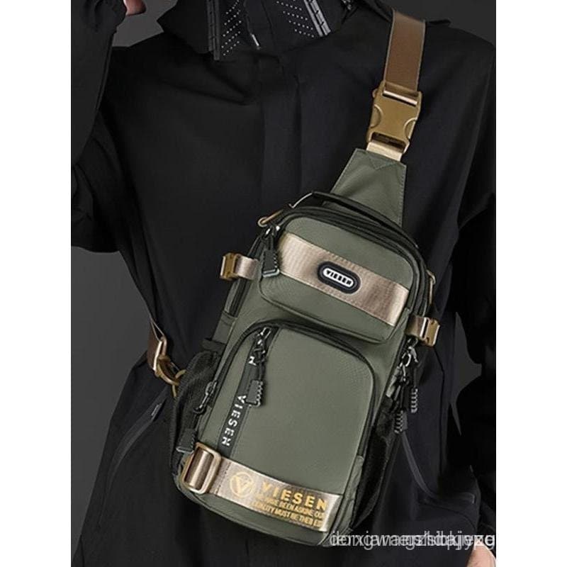 Presentes para o Dia dos Pais, Bolsa de Peito Masculina Casual com Estampa de Letras e Zíper, Bolsa de Ombro Esportiva C