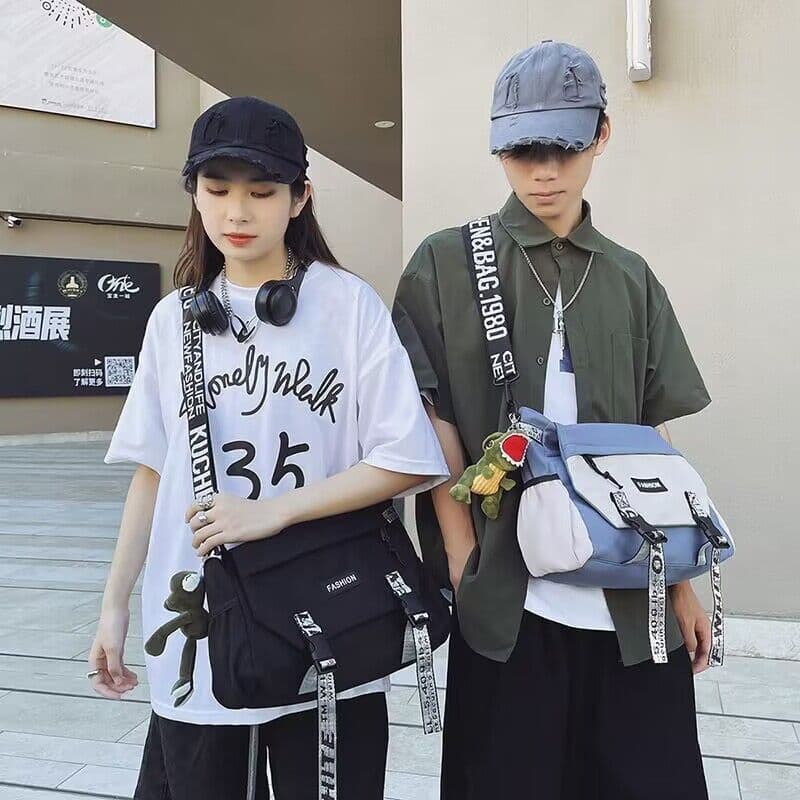 Bolsa mensageiro masculina estilo japonês Street Wear bolsa de ombro de grande capacidade Casual estudante bolsa de lona