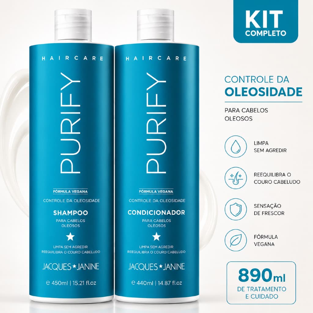 Kit Hair Care Purify Shampoo e Condicionador 450ml Jacques Janine Kit Cabelo Shampoo Condicionador