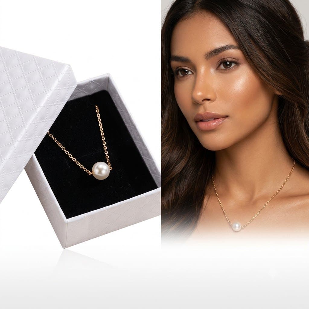 Colar Perola Solitária Minimalista Feminino Ouro + Caixa para Presente Luxuosa Perfeito