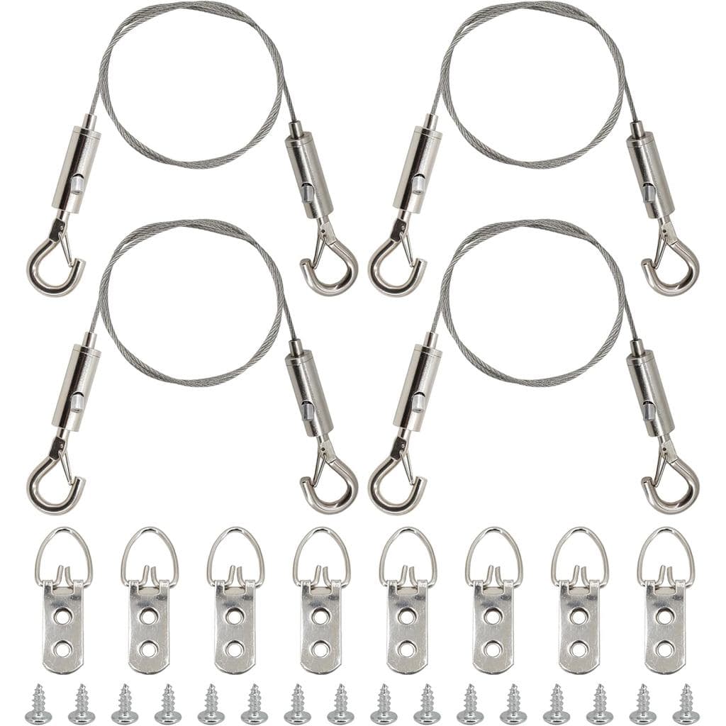 Picture Hanging Wire Kit Adjustable Stainless Steel Hanging Wire with 2-Hole D-Rings Picture Hangers and Screws for Mirr