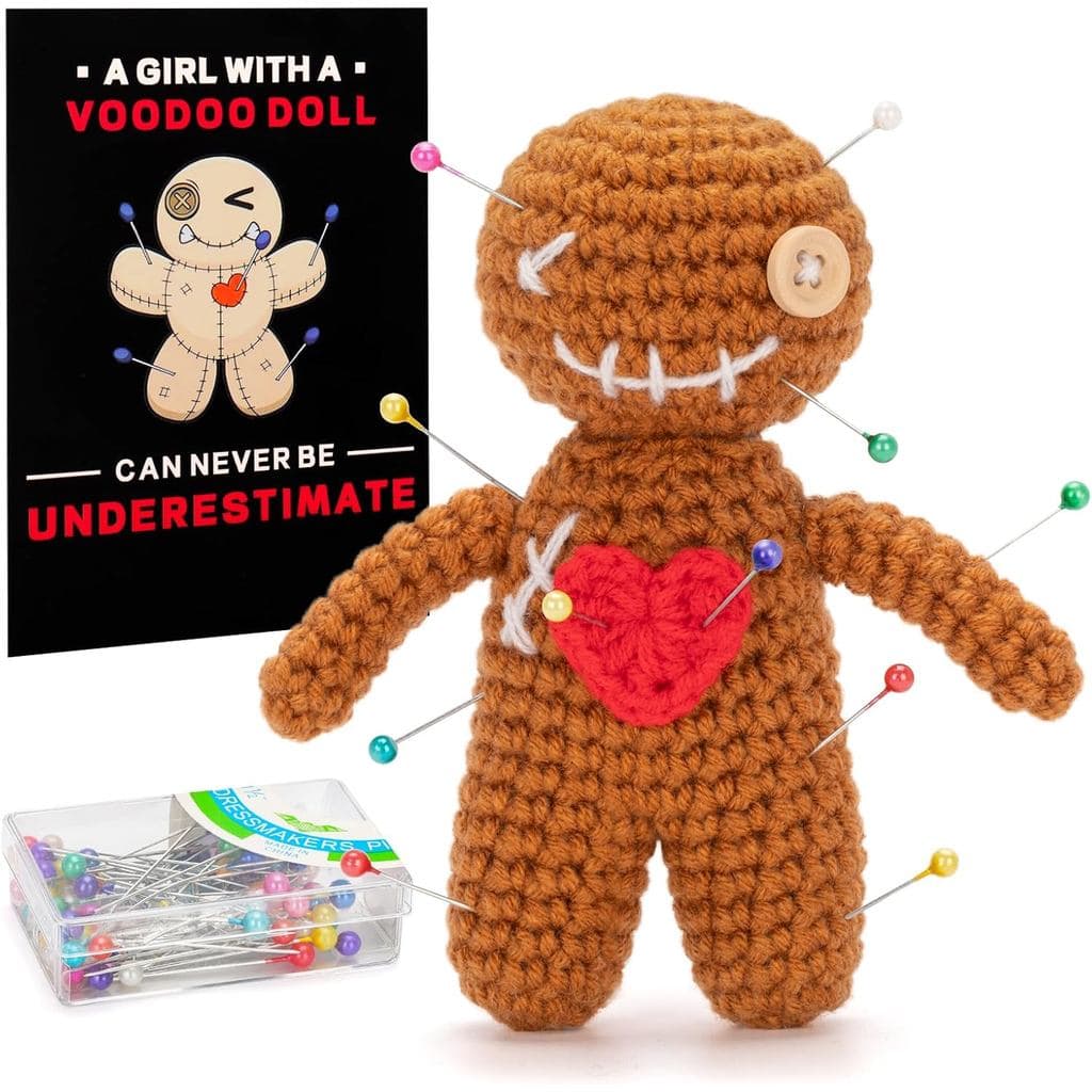 Boneco Voodoo Positivo Engraçado Feito à Mão em Crochê com Cartão de Afirmação Positiva para Decoração de Halloween, Pre