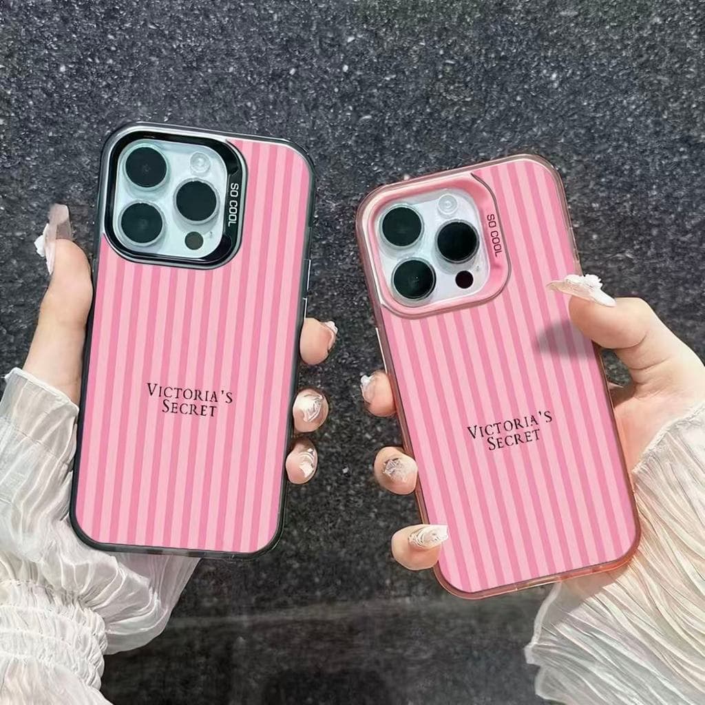 Anti-impressão digital Capinha para iPhone 17/16/15/14/13/12 Pro Max Capinha rígida listra rosa HD estilo menina