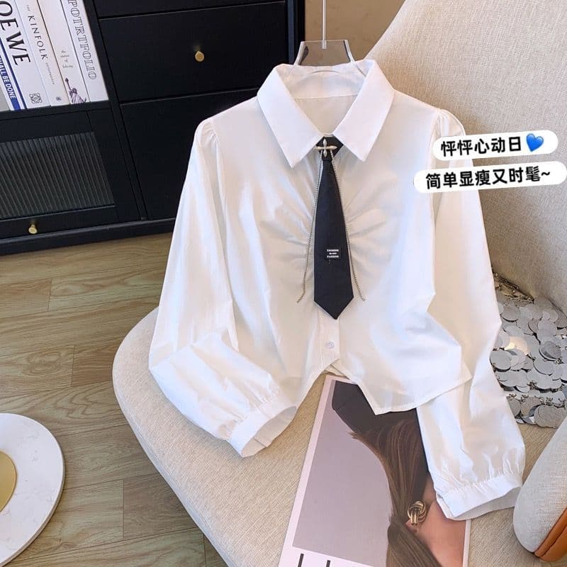Camisa formal de manga comprida camisa branca menina quente novo estilo uniforme manga bufante Top
