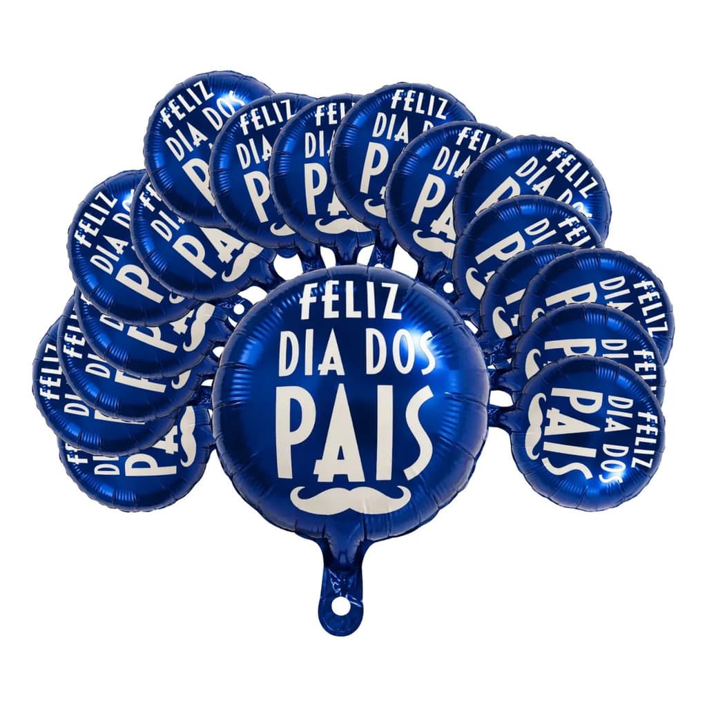 Kit com 40 Balões Metalizados Azul Dia dos Pais Decoração Festa