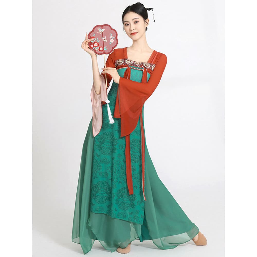 Traje de dança clássica feminino elegante estilo fada estilo antigo chinês Tang comprimento do peito rima gaze traje de