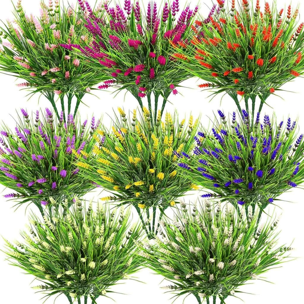 Dexpinzo - 32 pacotes de plantas e flores artificiais de grama macaco para áreas externas |   Plantas Artificiais Resist