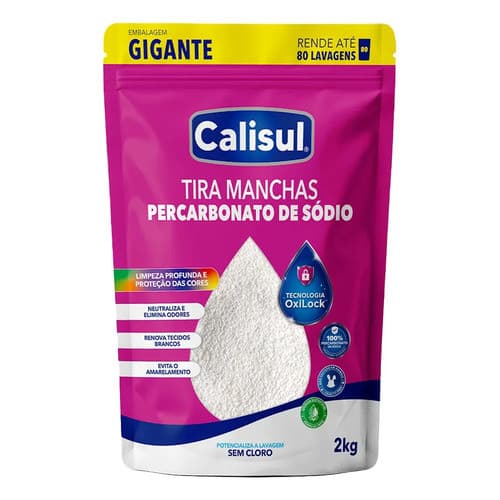 Kit 2 Percarbonato de Sódio Calisul Oxigênio Ativo Tira Manchas Branqueador Sem Cloro Alta Pureza 2kg Totais