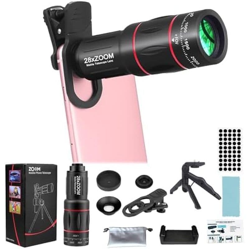 Kit De Fixação De Lente Telefoto Para De Câmera De Telefone Android Com Clipe De Tripé , 28X HD Fácil Uso E Tiros Impres