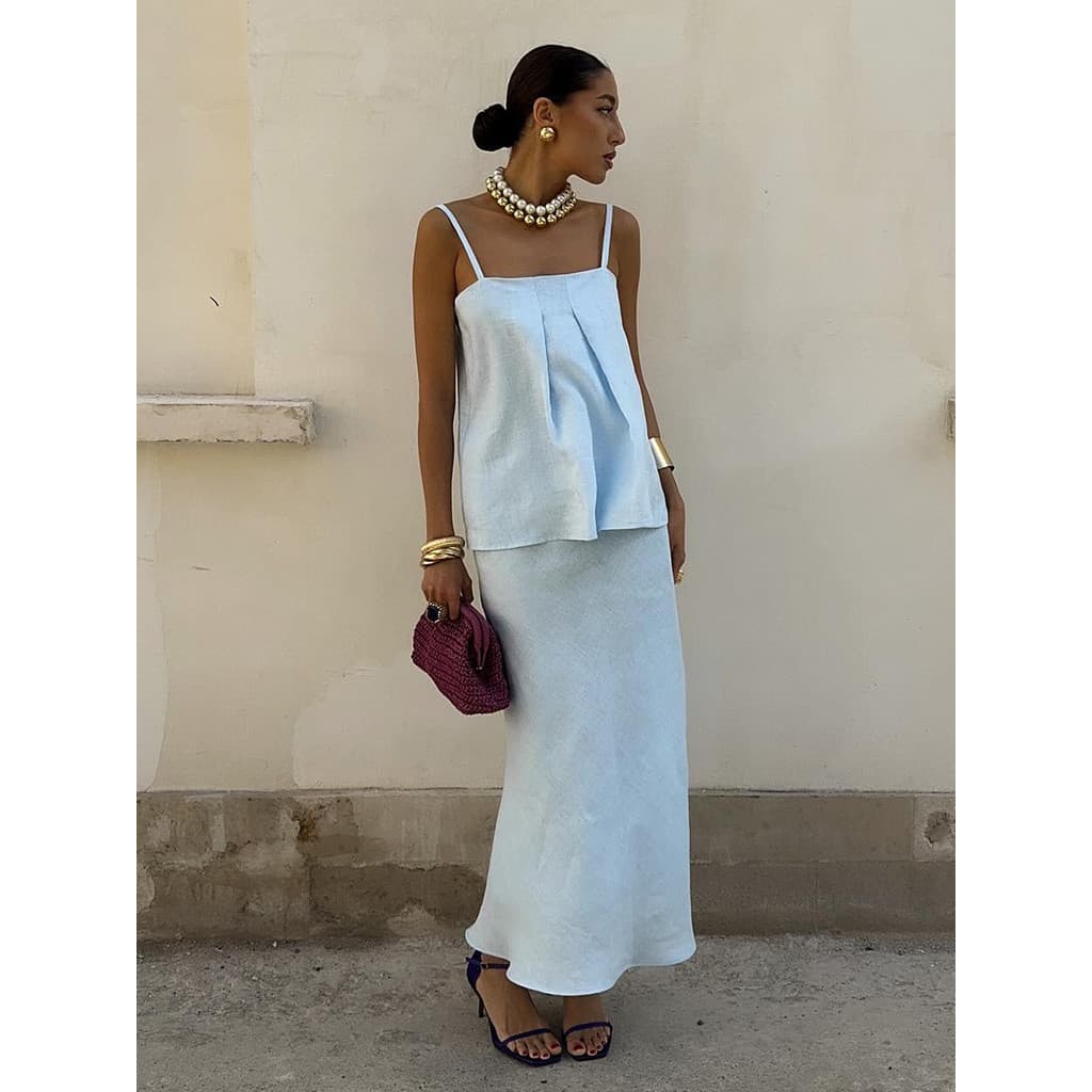[Novo produto] Conjunto de saia tipo estilingue de algodão elegante estilingue preguiçoso + saia de rabo de peixe conjun