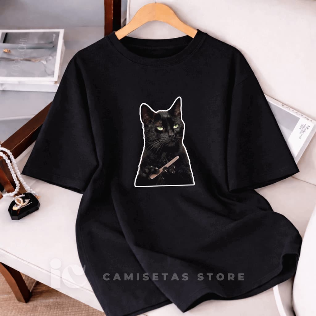 Camiseta Feminina Gato Lixando Unha Streetwear 100% Algodão