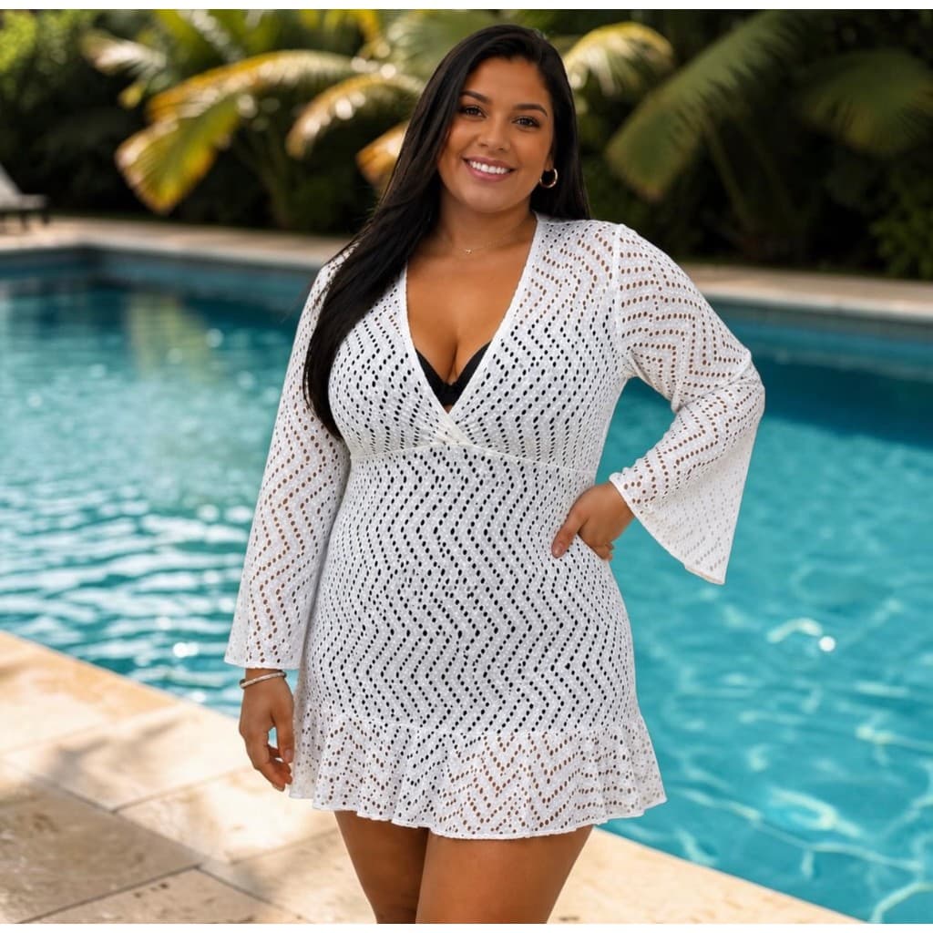 Saída de Praia Feminina Tamanho Grande Laise Roupa de Praia Casual Elegante