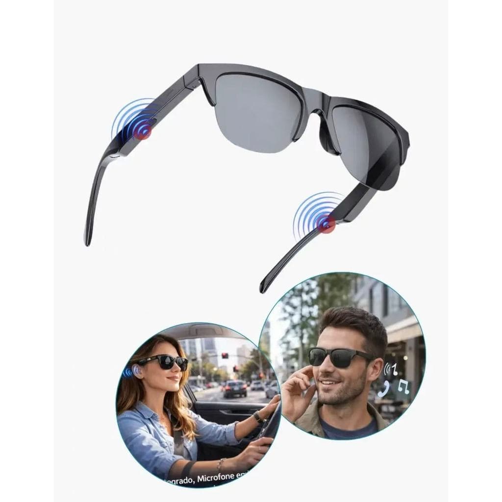 Óculos Inteligente Bluetooth Open Ear Música Chamadas Microfone UV400 Compatível Android iPhone 2026