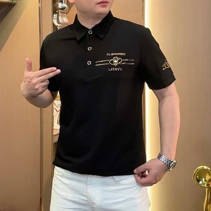 Novo estilo verão quente diamante camisa Polo masculina de manga curta Casual meia manga na moda lapela negócios clássic
