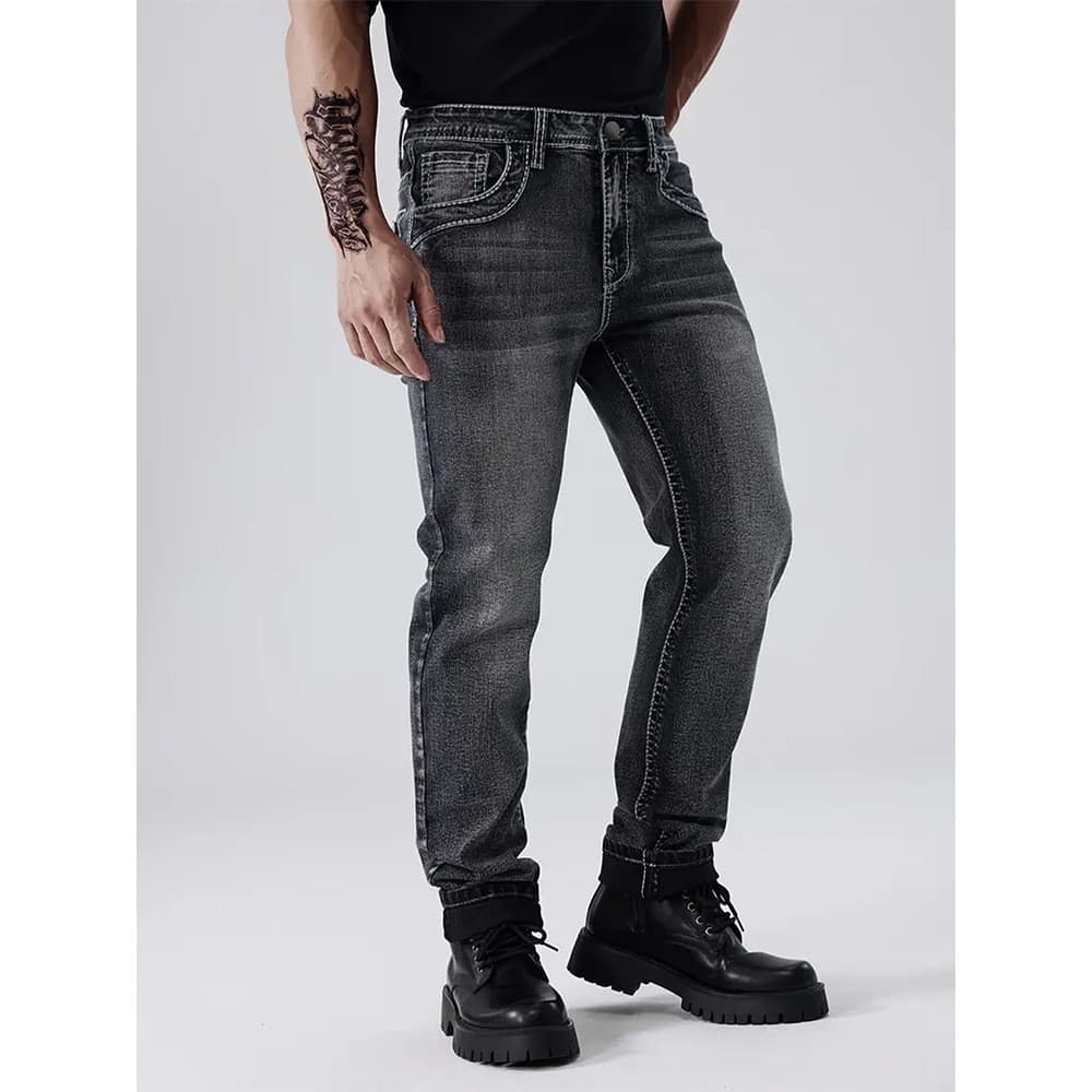 Jeans elásticos masculinos outono moda Casual Slim-fit Look mais fino estilo motocicleta calças de perna reta