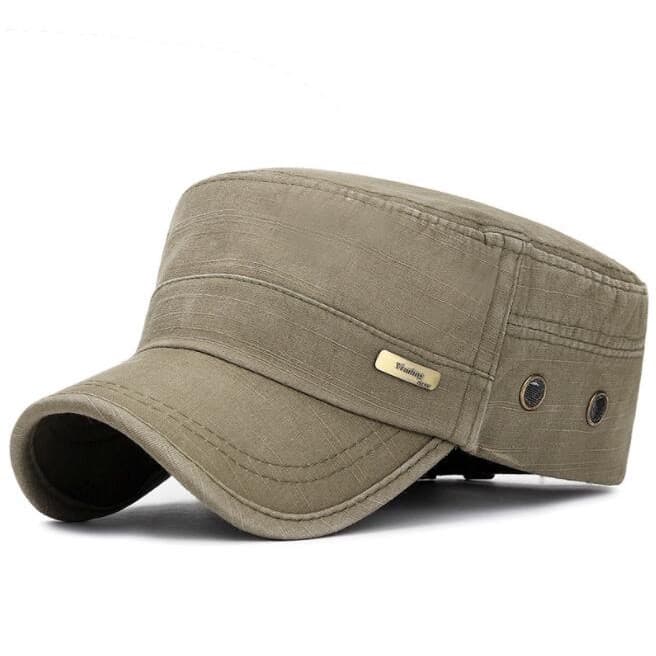 Boné Militar Masculino Premium de Algodão Lavado e Envelhecido, Novo para Primavera e Verão, Boné Plano com Grande Malha