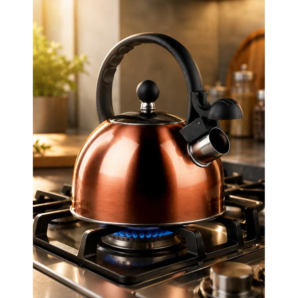 Chaleira Inox 2 Litros Rose Gold com Apito Inox Fogão Indução Café Chá Indução Moderna Elegante