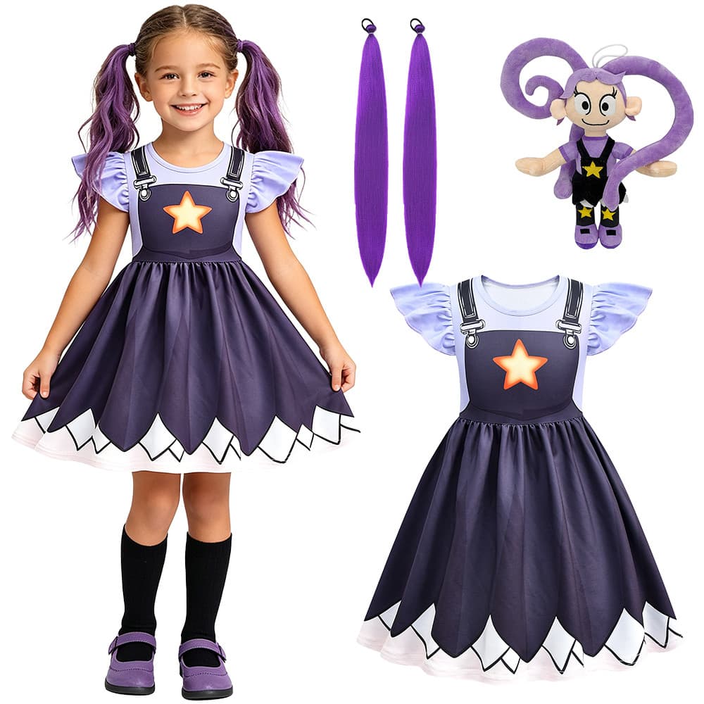 Meninas Lírio Vestir-Se Jogo Personagem Traje Roxo Dos Desenhos Animados Estrela Vestido Casual Para Halloween Cosplay F