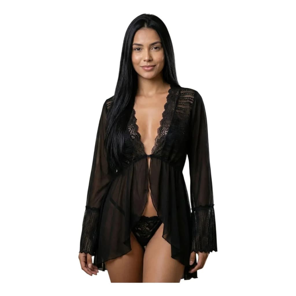 Robe Isis Feminino Em Tule Fino Com Renda Elegante Luxo