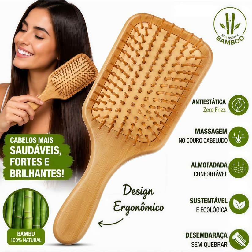 Escova De Cabelo De Bambu Natureza Antiestática De Madeira Couro Cabeludo Massagem Pente Almofada De Ar Ferramentas