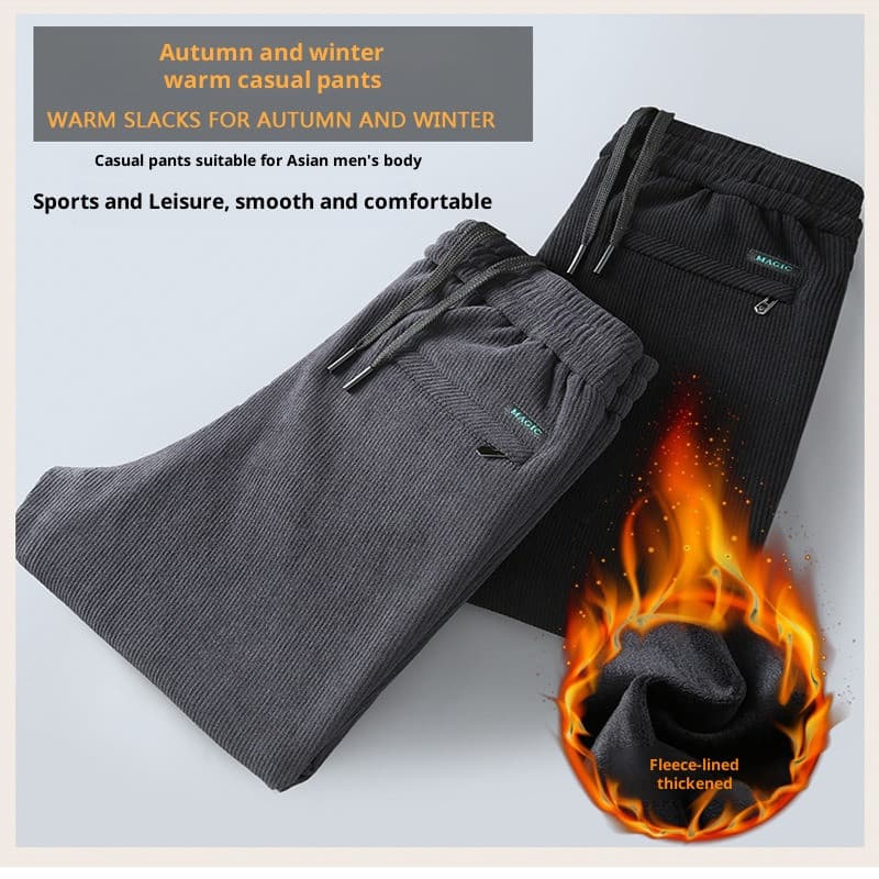 Calças esportivas acolchoadas de tamanho grande para homens, em veludo cotelê elástico com zíper na cintura, de alta qua