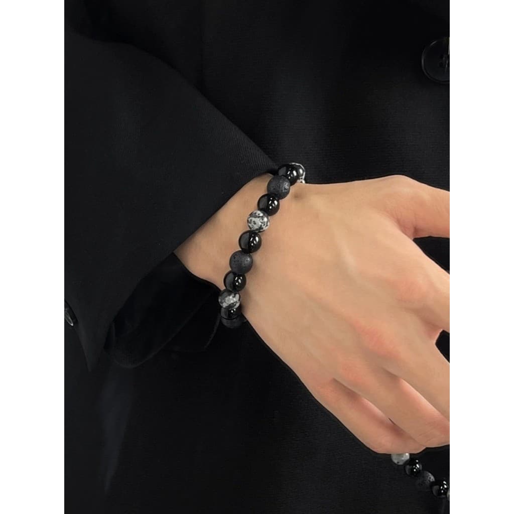 Estilo escuro obsidiana frisado pedra vulcânica jóias pulseira masculino feminino luz luxo nicho High-End casal estilo p