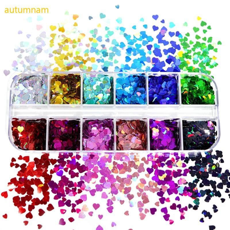 Autumnam Glitter Flocos Manicure Paillettes Nail Art Coração Lantejoulas