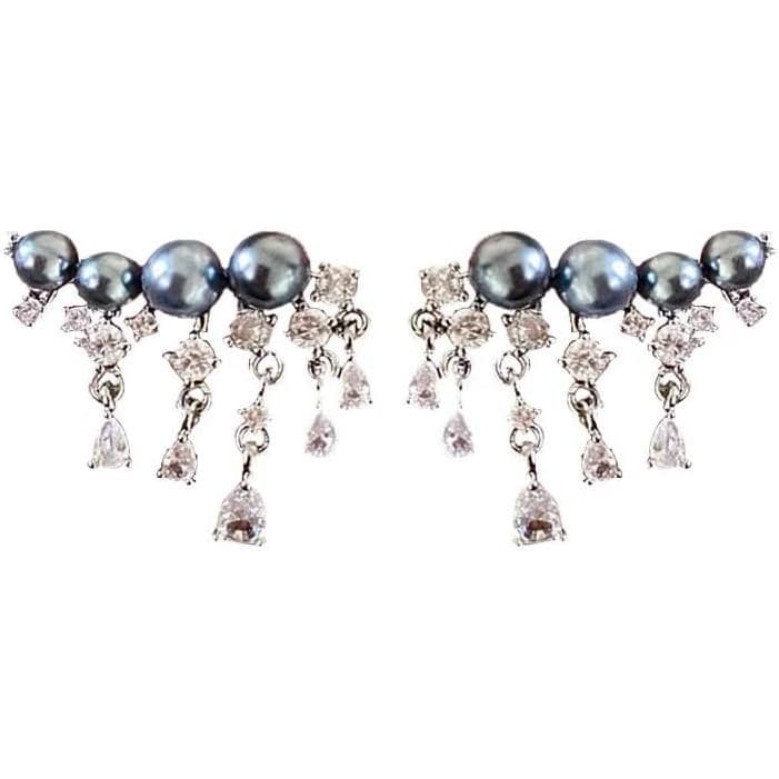 Elegantes Brincos Pendentes com Cristais CZ e Pérolas Negras para Mulheres, Banhados a Ouro 18K – Brincos Brilhantes e C