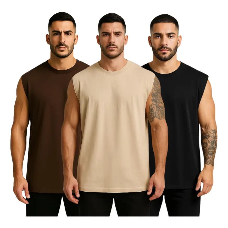 Kit 3 Camisetas Regata Oversized Masculino Academia Machão Cavada
