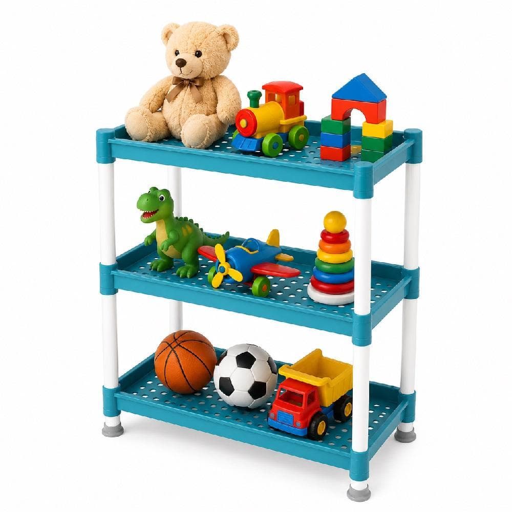 Prateleira Infantil Tripla Azul 3 Andares Organizador Brinquedos Livros Roupas Sapatos Cestos Vazados Estante
