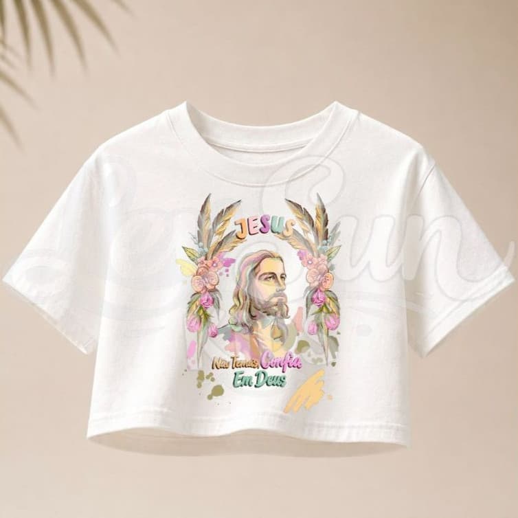 Cropped Oversize Infantil Juvenil Blusa Estampada Religioso Moda Feminina