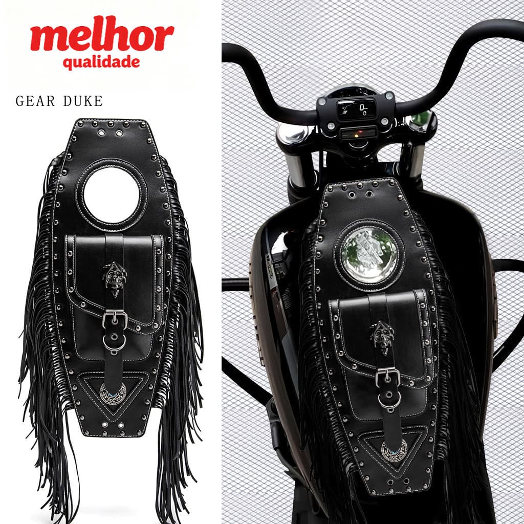 Retro Punk Locomotiva Tanque de Combustível Bolsa Couro PU Rebite Borla Motocicleta Frente Tanque de Combustível Adesivo
