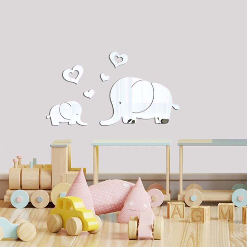 Bonito bebê elefante pegada acrílico espelho adesivo de parede fundo parede banheiro telha auto-adesivo adesivo decorati