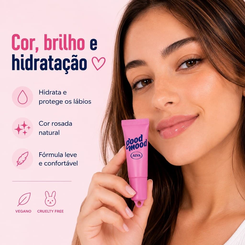 Lip Balm Gloss Hidratante Labial Good Mood Alva 6g Vegano Hidratação Brilho e Toque Delicado